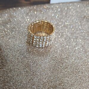 Elegant Gold and Silver STRETCH Crystal Ring NWOT